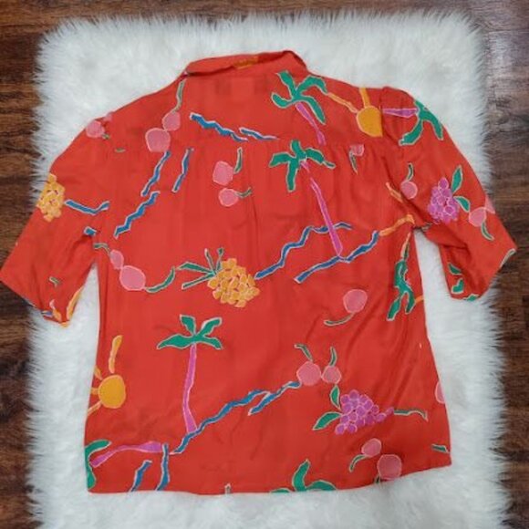 Carole Little St. Tropez West Silk Vintage Cropped Boho Hipster Whimsy Shirt M - Picture 5 of 12